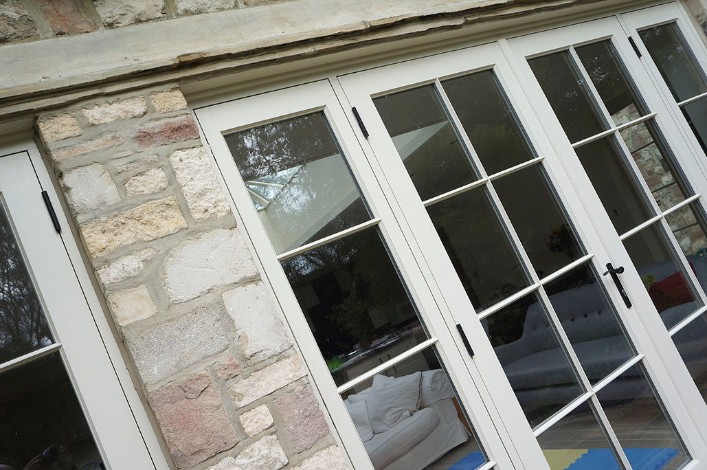 white wooden french patio doors
