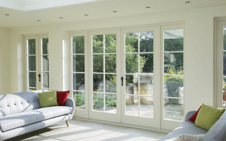 white wooden french doors with grid